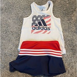 Adidas red white and blue skort and tank set size 12 months